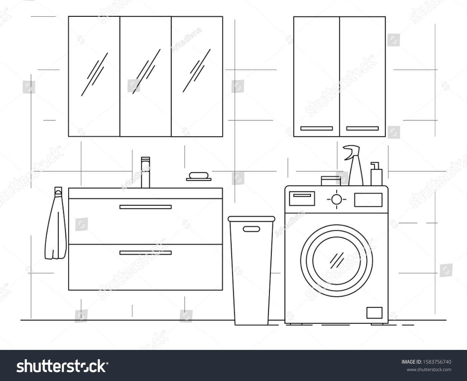 Linear Sketch Interior Part Bathroom Vector Stock Vector (Royalty Free ...