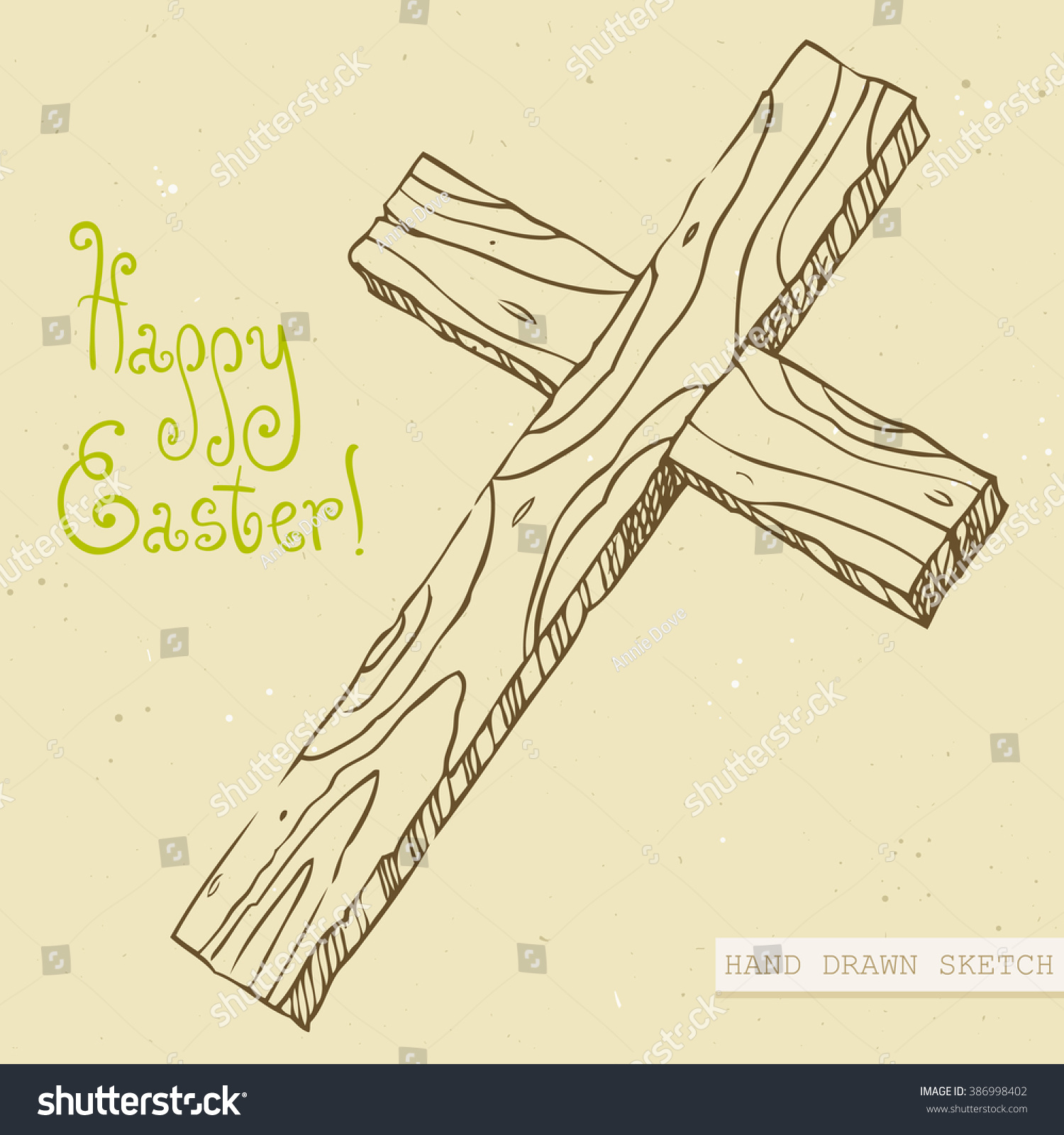 Linear Sketch Wooden Easter Cross Green Stock Vector Royalty Free 386998402