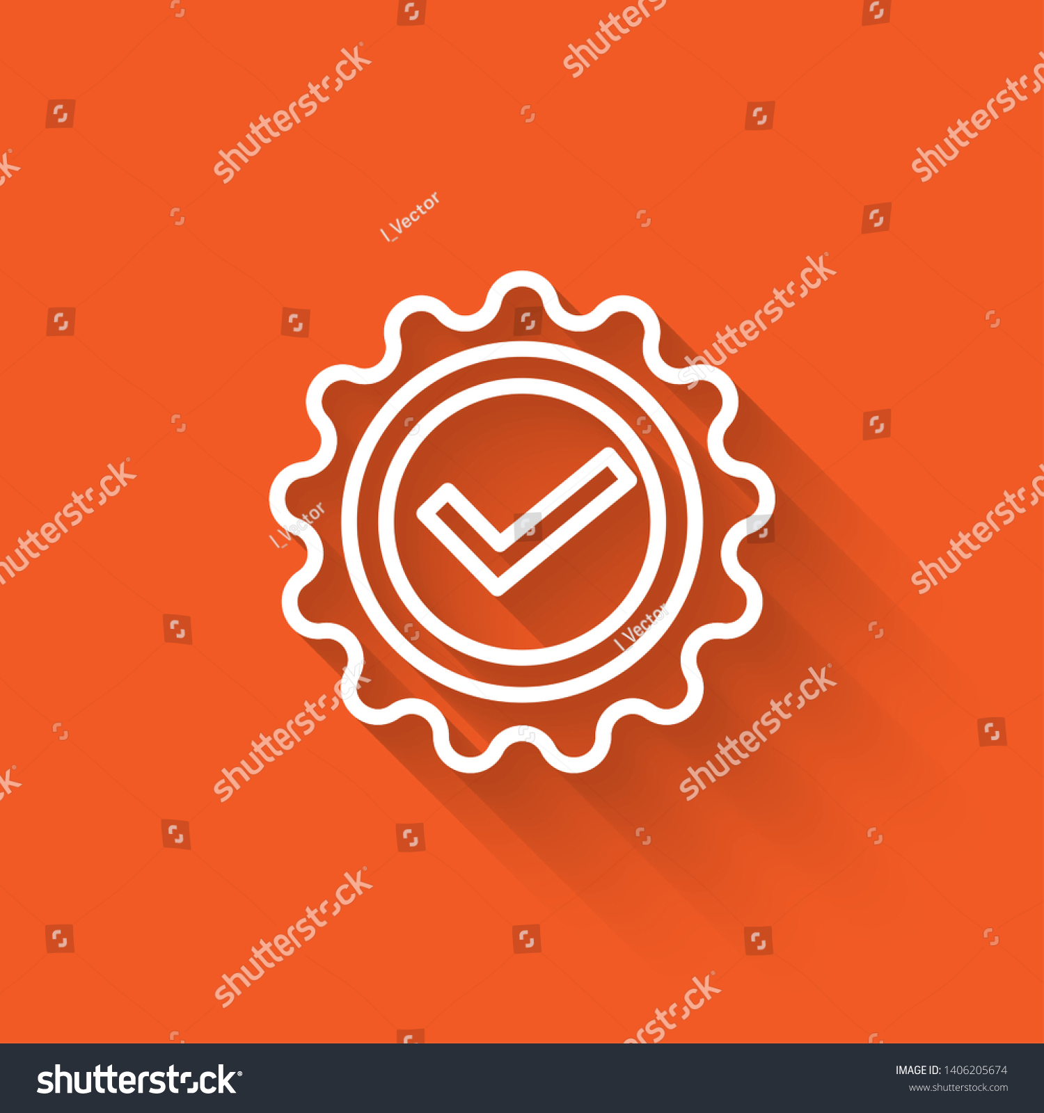 SVG of Liner illustration with long shadow on orange background  Completed Vector Stamp. Grunge rubber stamp or badge, label with text 
