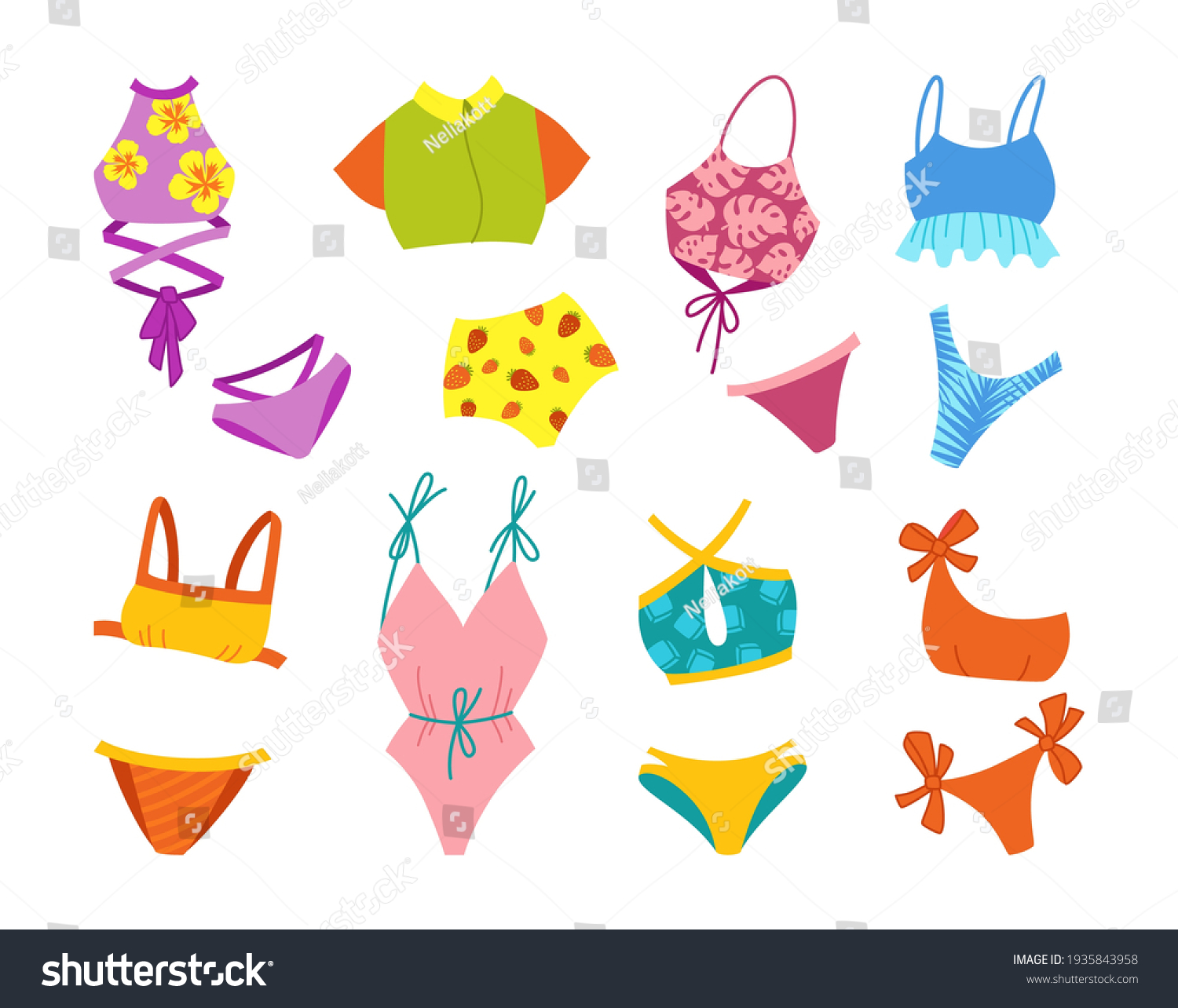 Lingerie Swimsuit Summer Stylish Cartoon Set Stock Vector (Royalty Free ...