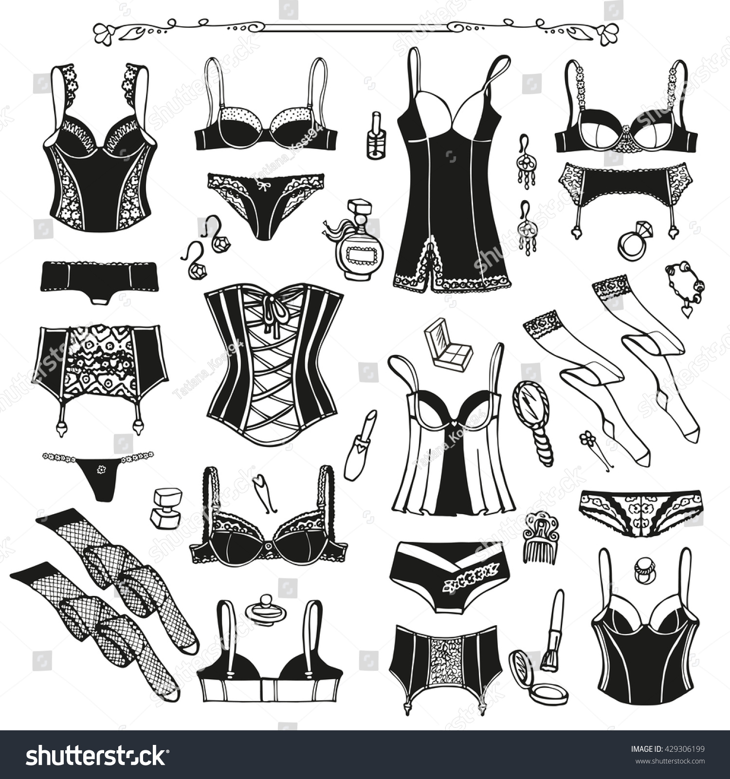 Lingerie Woman Underwear Setvector Hand Drawn Stock Vector Royalty Free Shutterstock