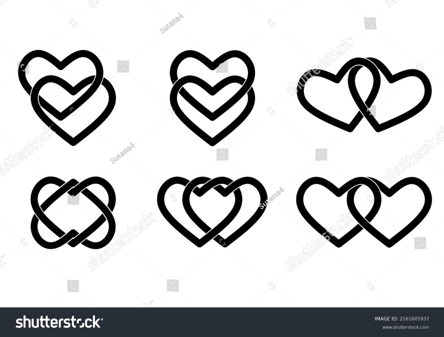 SVG of linked hearts icon set on white background svg