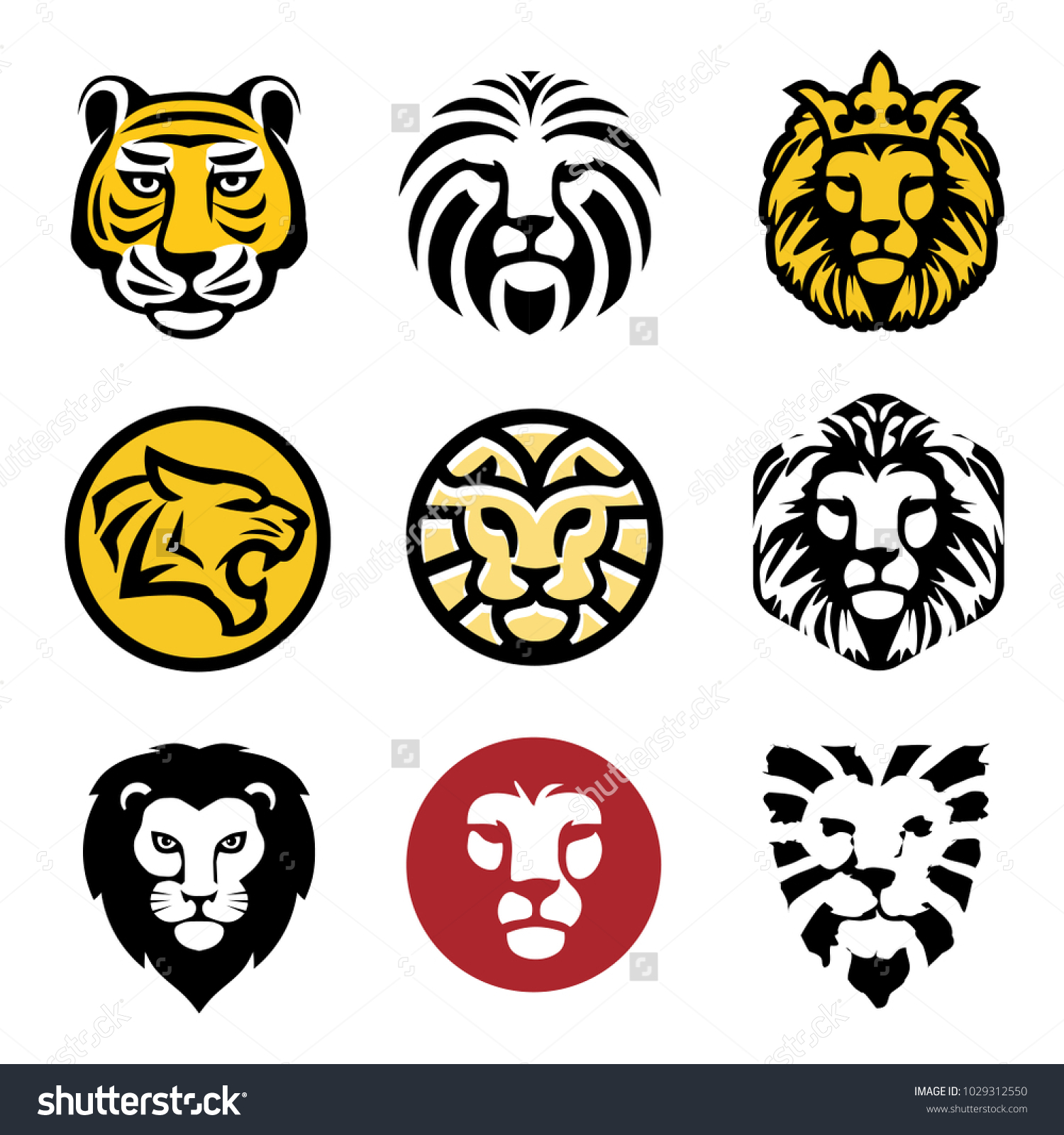 Lion Tiger Head Logo Vector Set Stock Vector (Royalty Free) 1029312550 ...