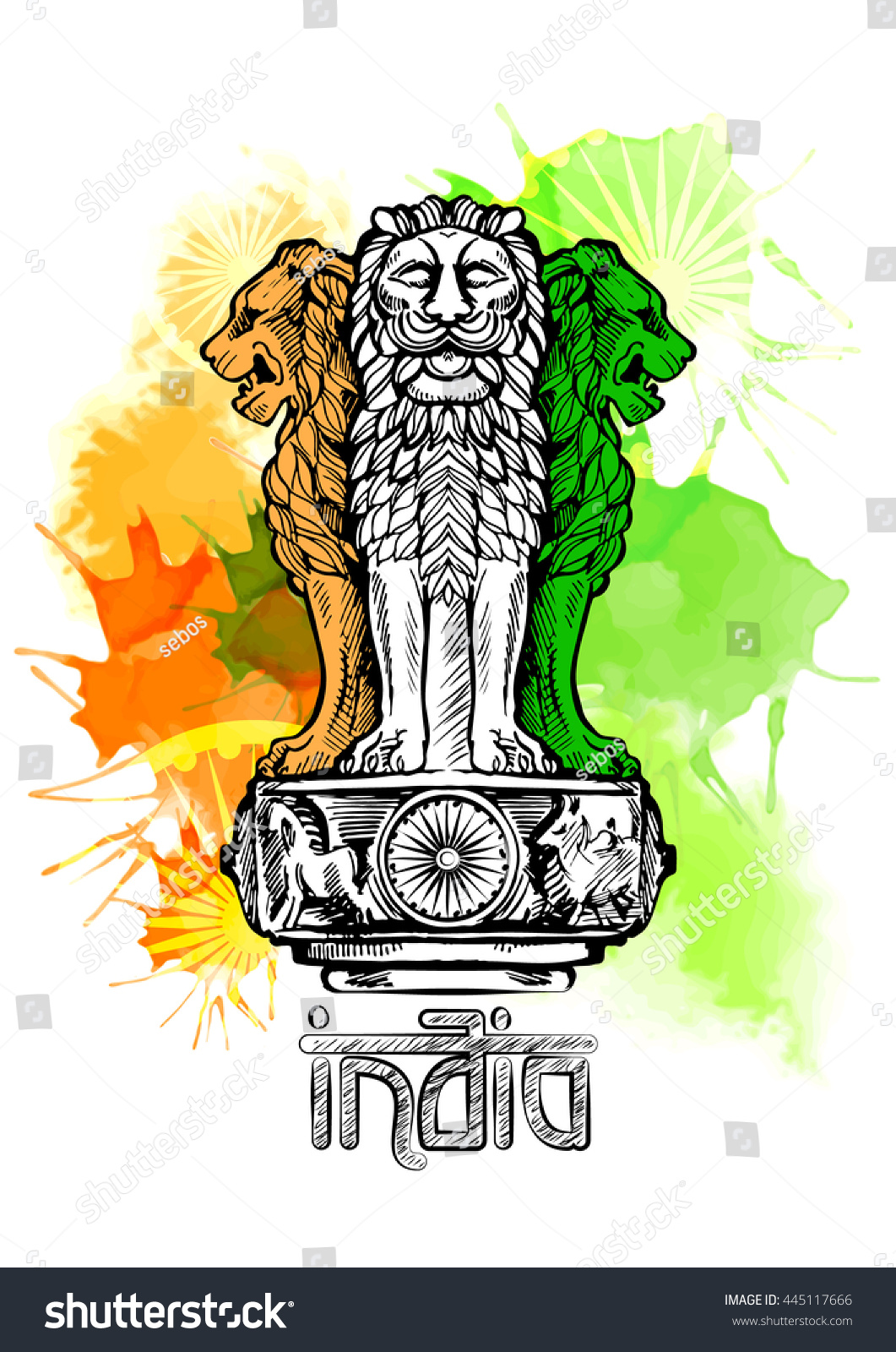 Lion Capital Ashoka Indian Flag Color Stock Vector Royalty Free Shutterstock