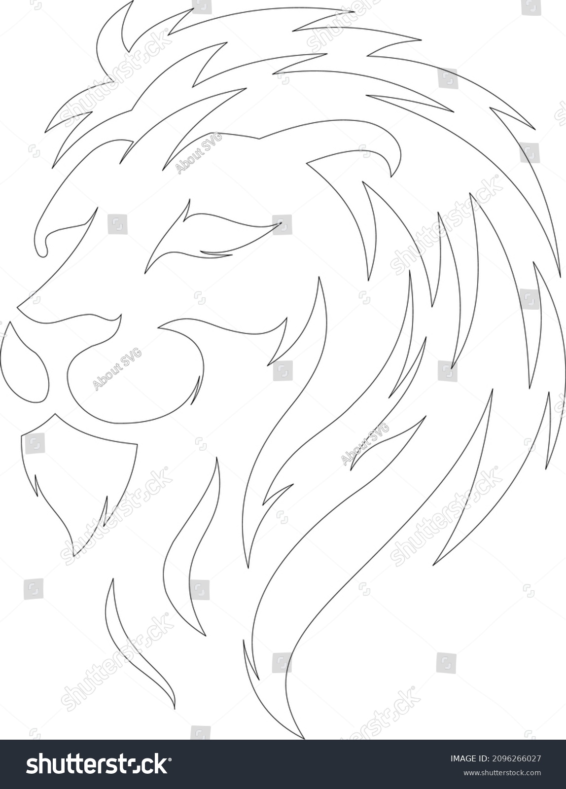 SVG of Lion face vector illustration outline. Coloring book with animal. black and white. white background. ready for print or cutting using EPS or convert to SVG format svg