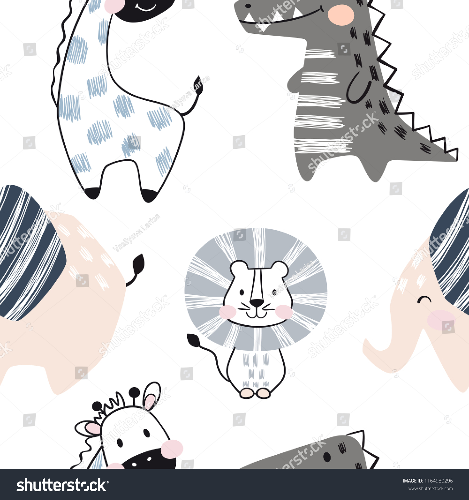 Lion Giraffe Elephant Crocodile Baby Seamless Stock Vector Royalty Free