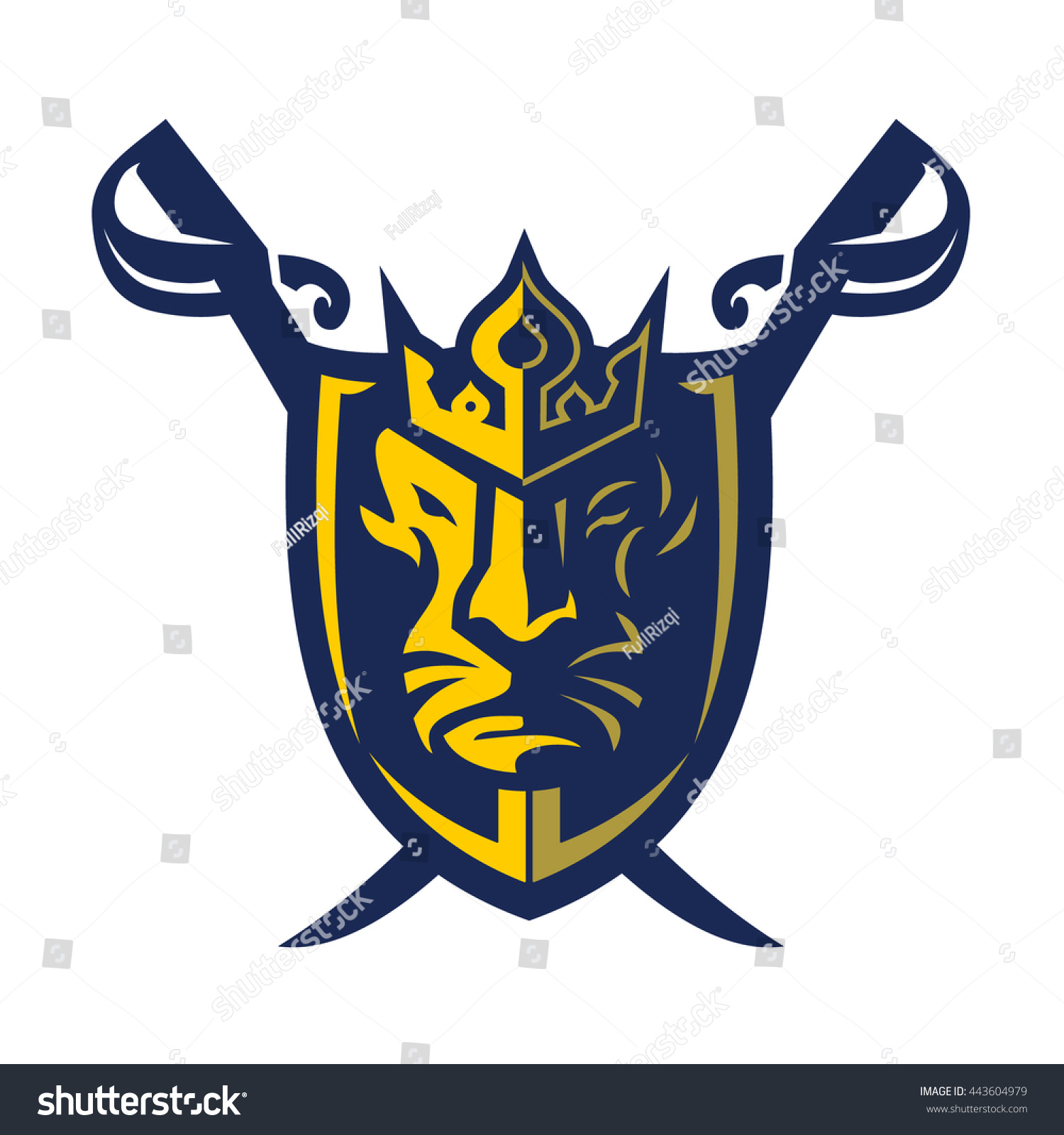 Lion Head Shield Sword Logo Stock Vector Royalty Free 443604979