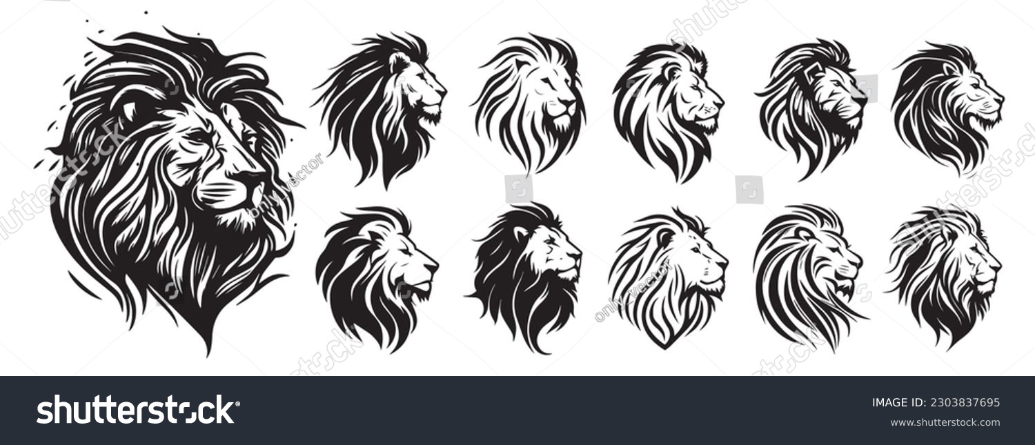 SVG of Lion heads vector silhouette illustration. svg