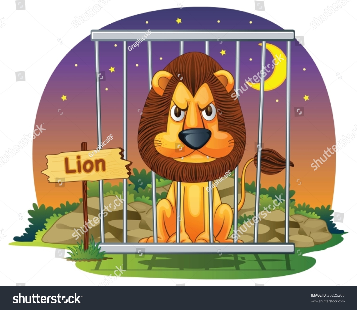 Lion In A Cage At Night Stock Vector Illustration 30225205 : Shutterstock