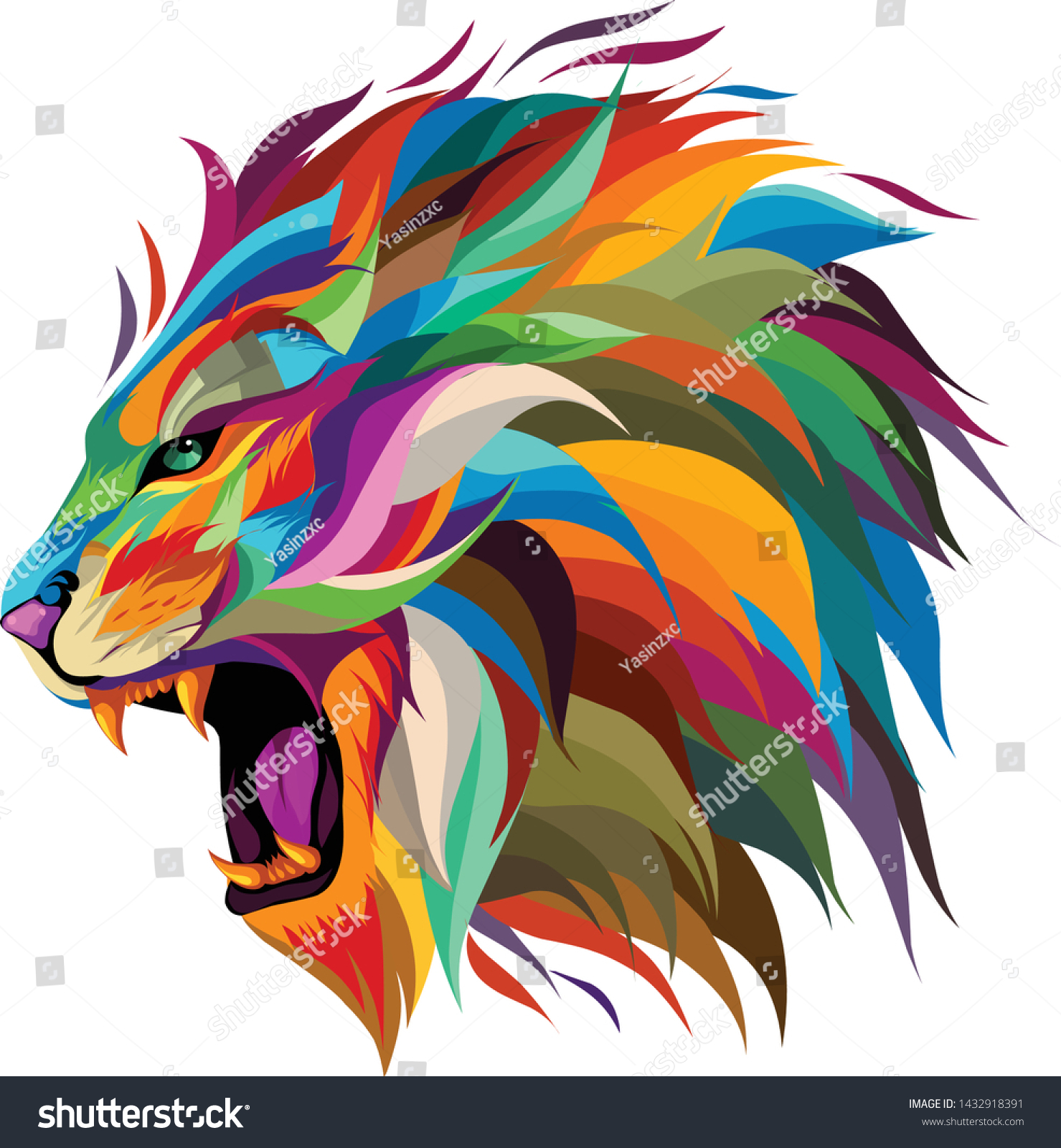 Lions Head Full Color Stock Vector (Royalty Free) 1432918391