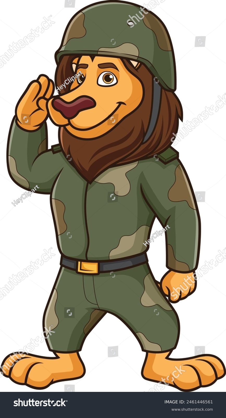 lion soldier saluting in green uniform clip art preview