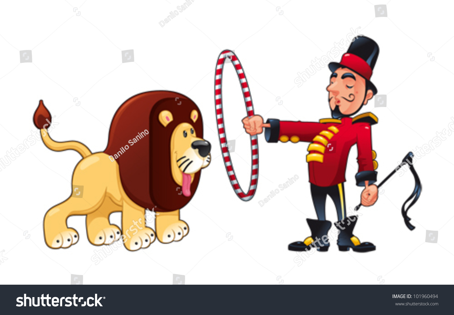 Lion Tamer With Lion. Funny Cartoon And Vector Circus Illustration ...