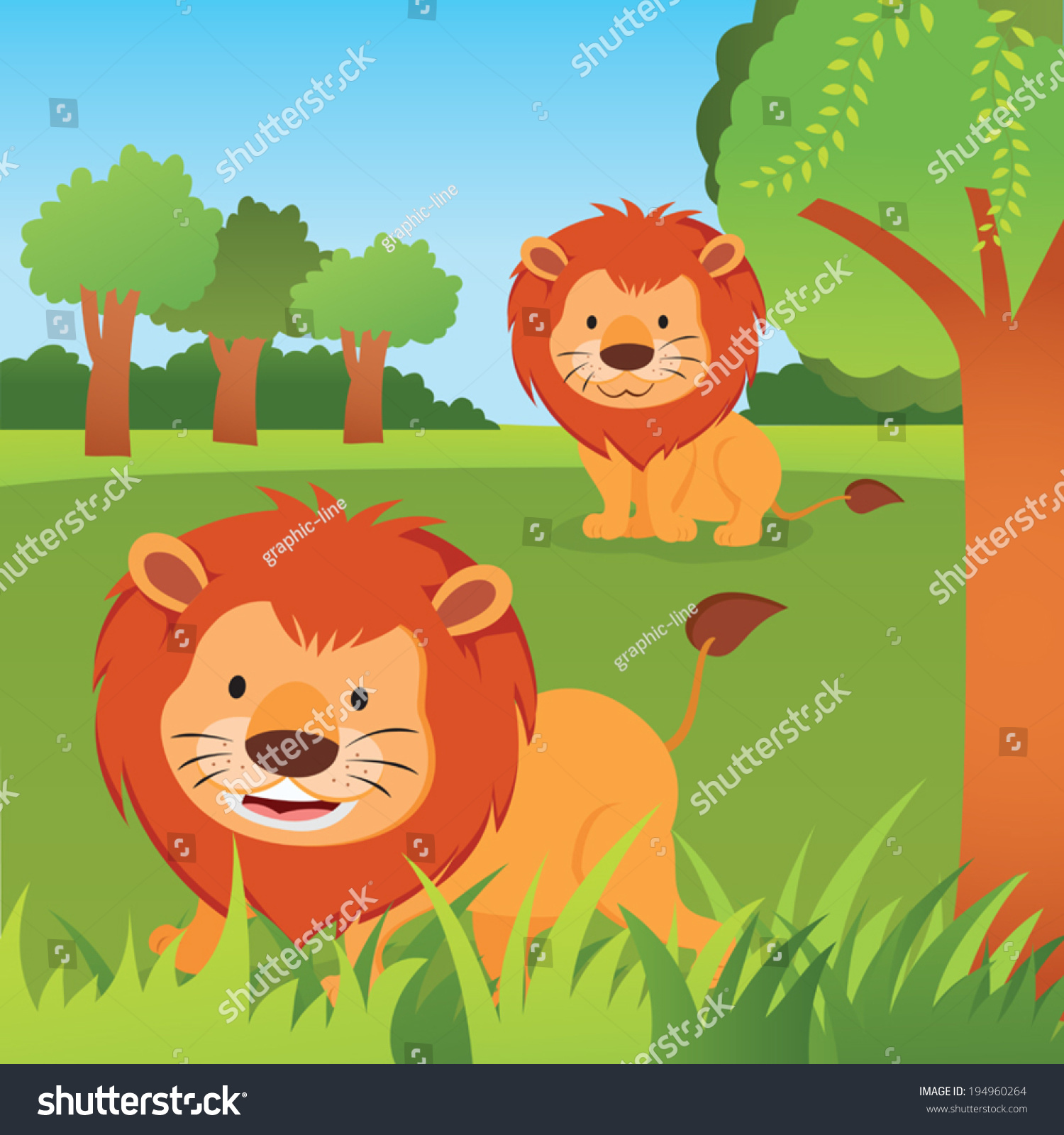 Lions Jungle Vector Illustration Two Lions Stock Vector (Royalty Free ...