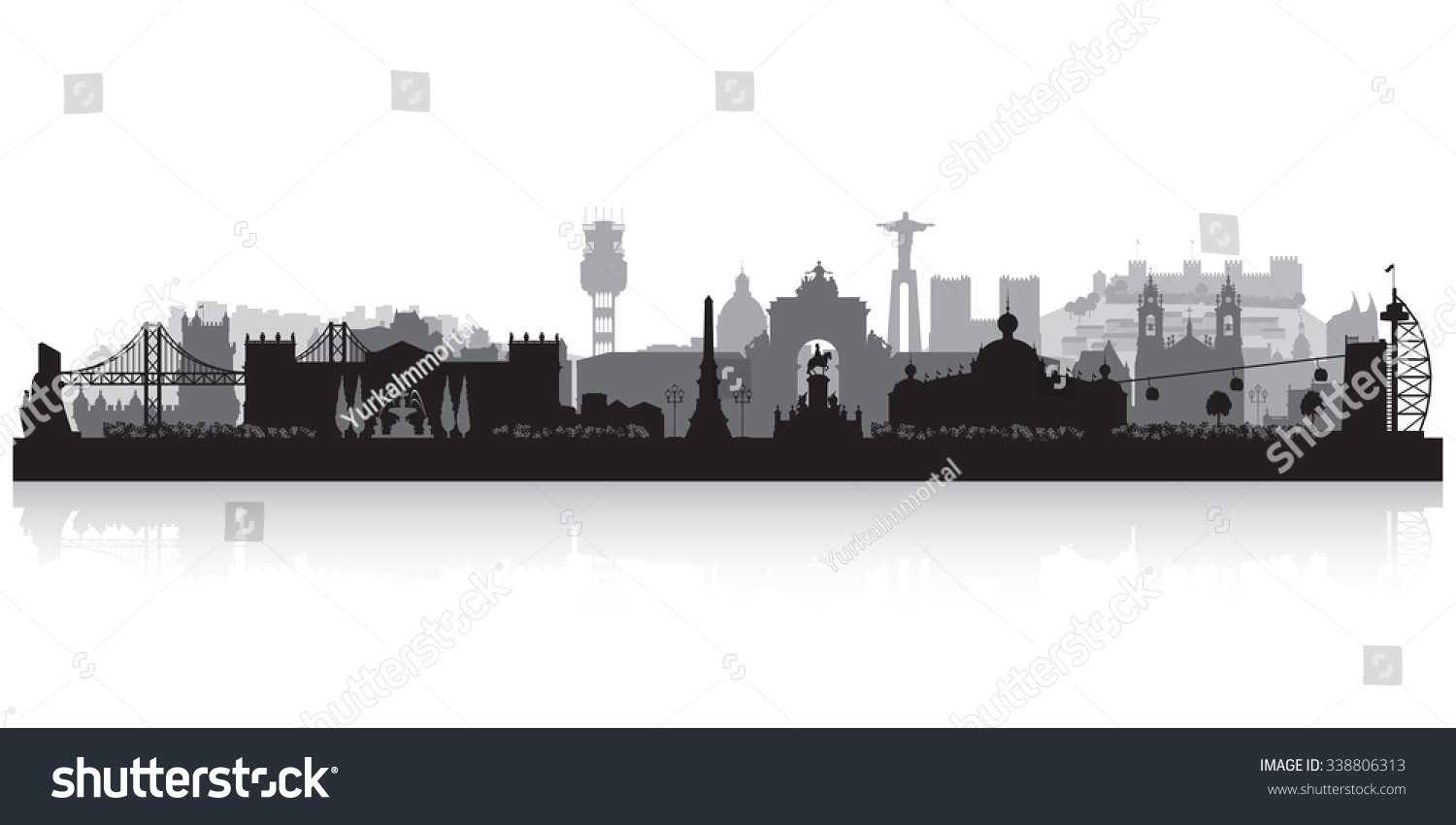 Lisbon Portugal City Skyline Vector Silhouette Stock Vector (Royalty ...