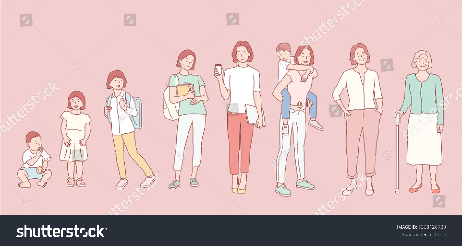 SVG of List the life of a woman in a sequential order. Hand drawn style vector doodle design illustrations. svg