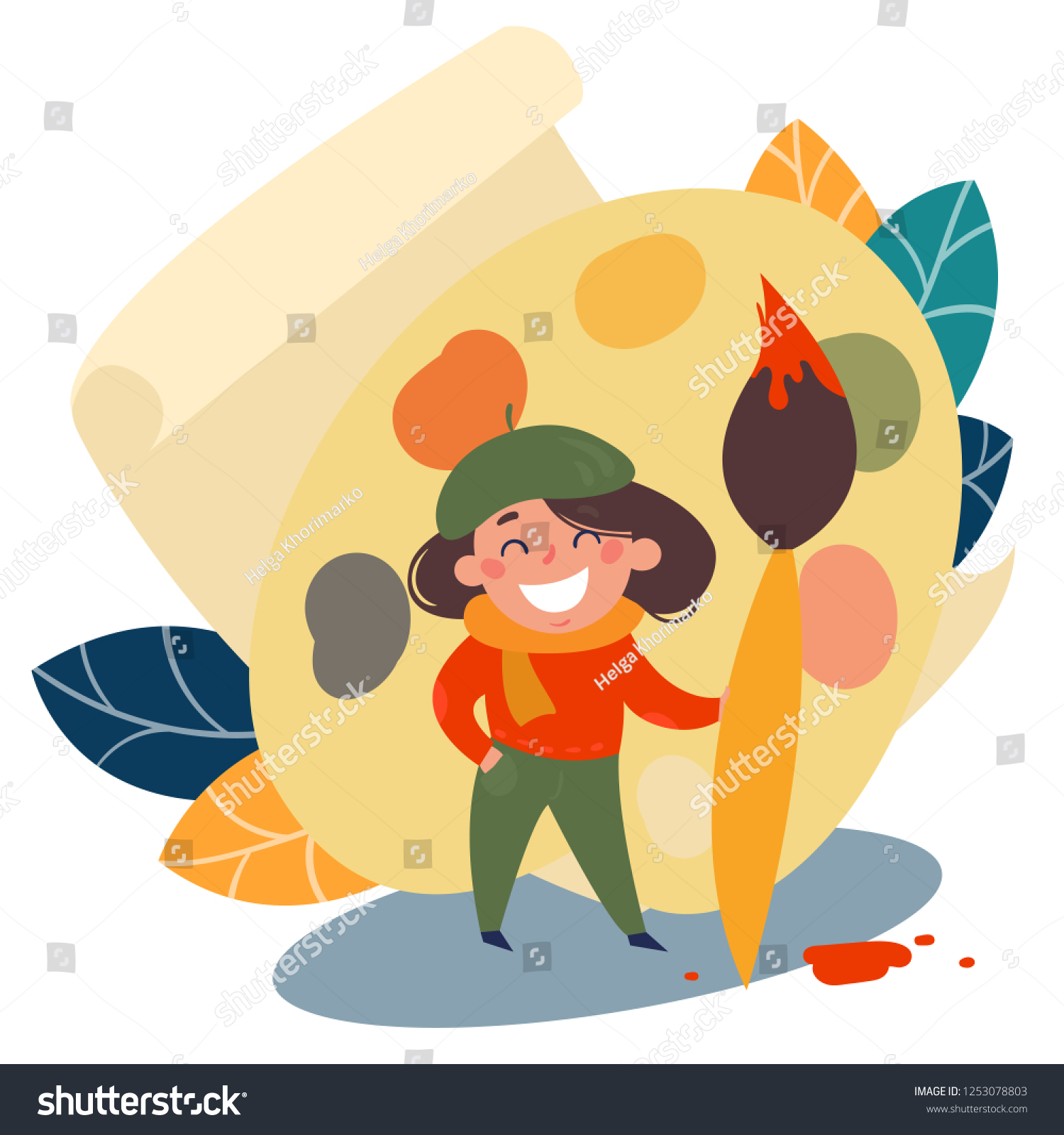 Little Artist Girl Beret Kids Profession Stock Vector Royalty