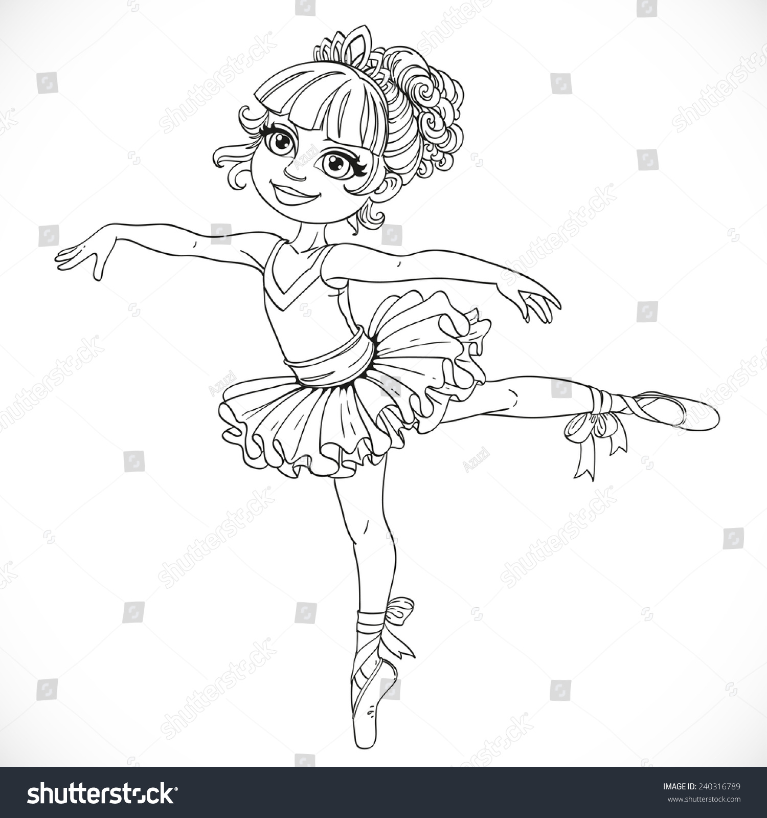 Little Ballerina Girl Dancing In Ballet Tutu On One Leg Outlined ...