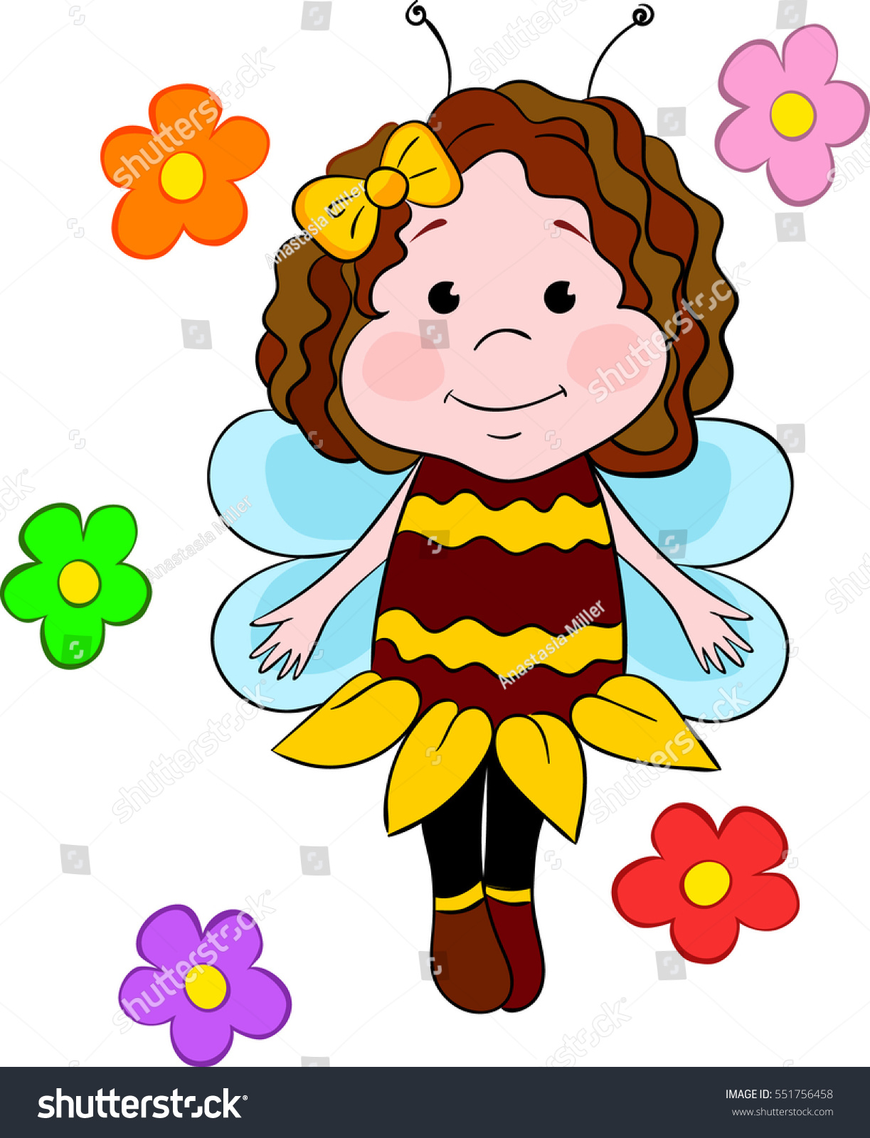 Little Bee And Flowers Stock Vector 551756458 : Shutterstock