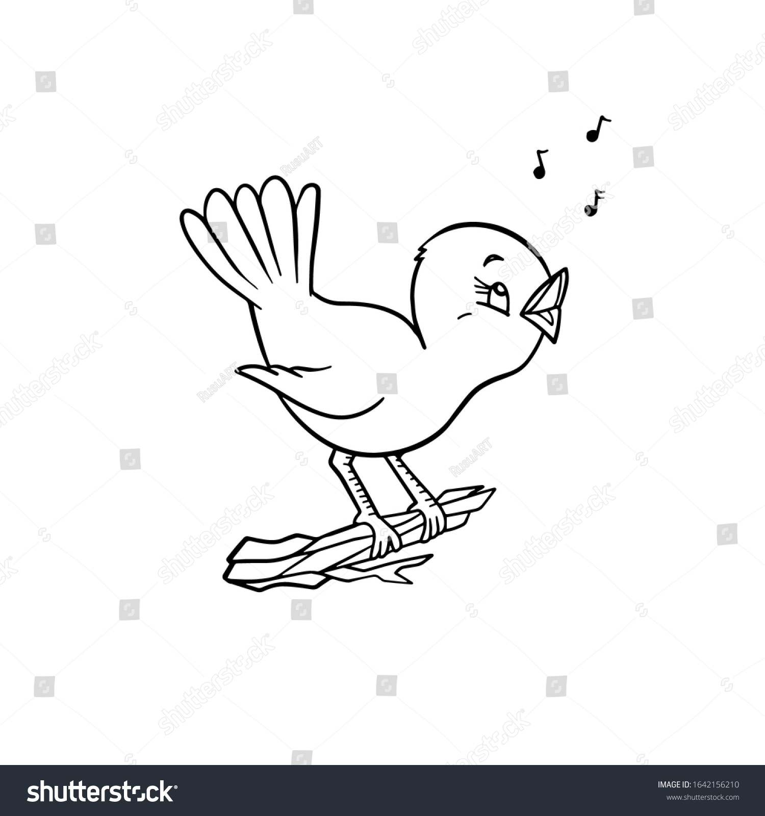 Little Bird Sings On Tree Branch Stock Vector Royalty Free 1642156210