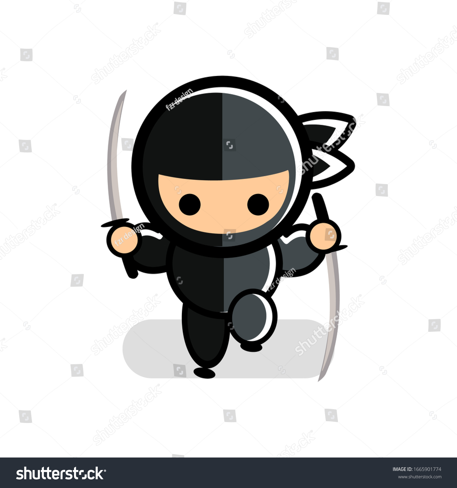 Little Black Cartoon Ninja Icon Two Stock Vector (Royalty Free ...