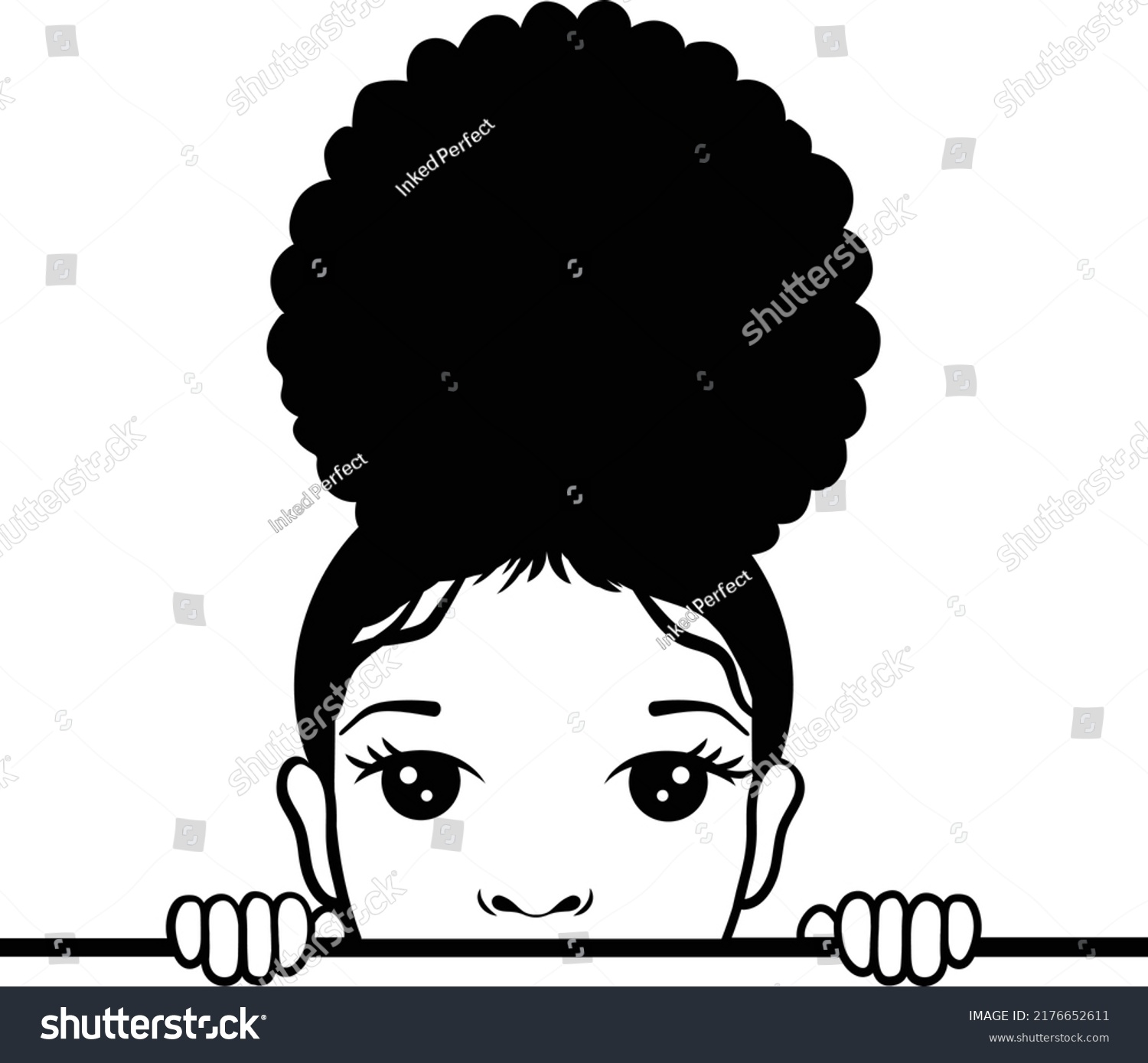 SVG of Little Black Girl Peeking with Afro Hairstyle svg
