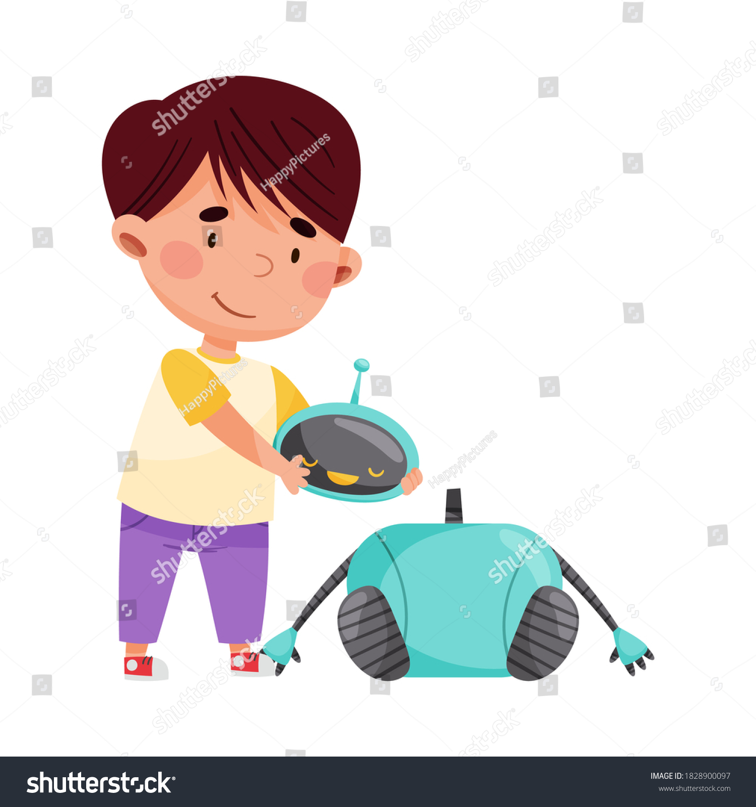 Little Boy Engineering Creating Robot Vector Stock Vector (Royalty Free ...