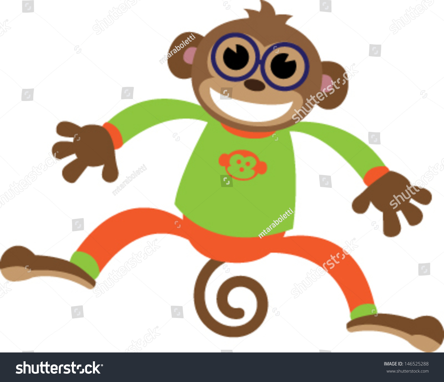 Little Boy Monkey Green Orange Pajamas Stock Vector 146525288 ...