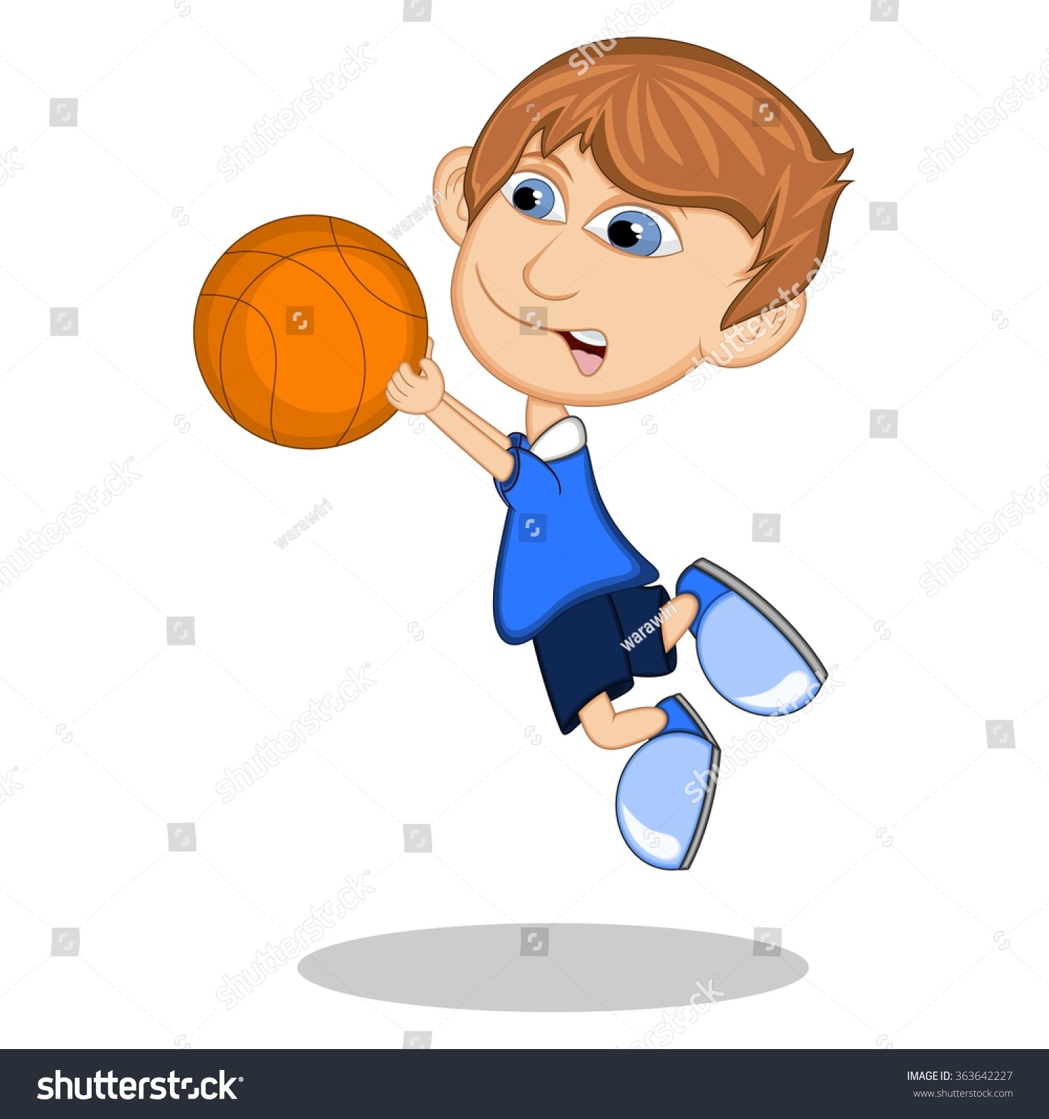 Little Boy Playing Basketball Cartoon Vector Stock Vector 363642227