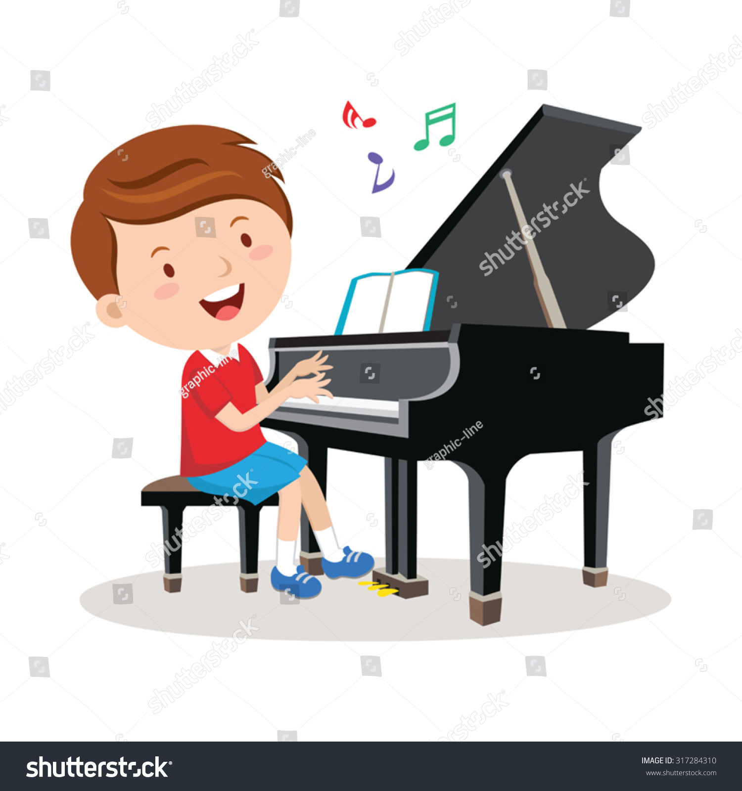 ピアノを弾く少年 ピアノを弾く明るい少年のベクターイラスト のベクター画像素材 ロイヤリティフリー