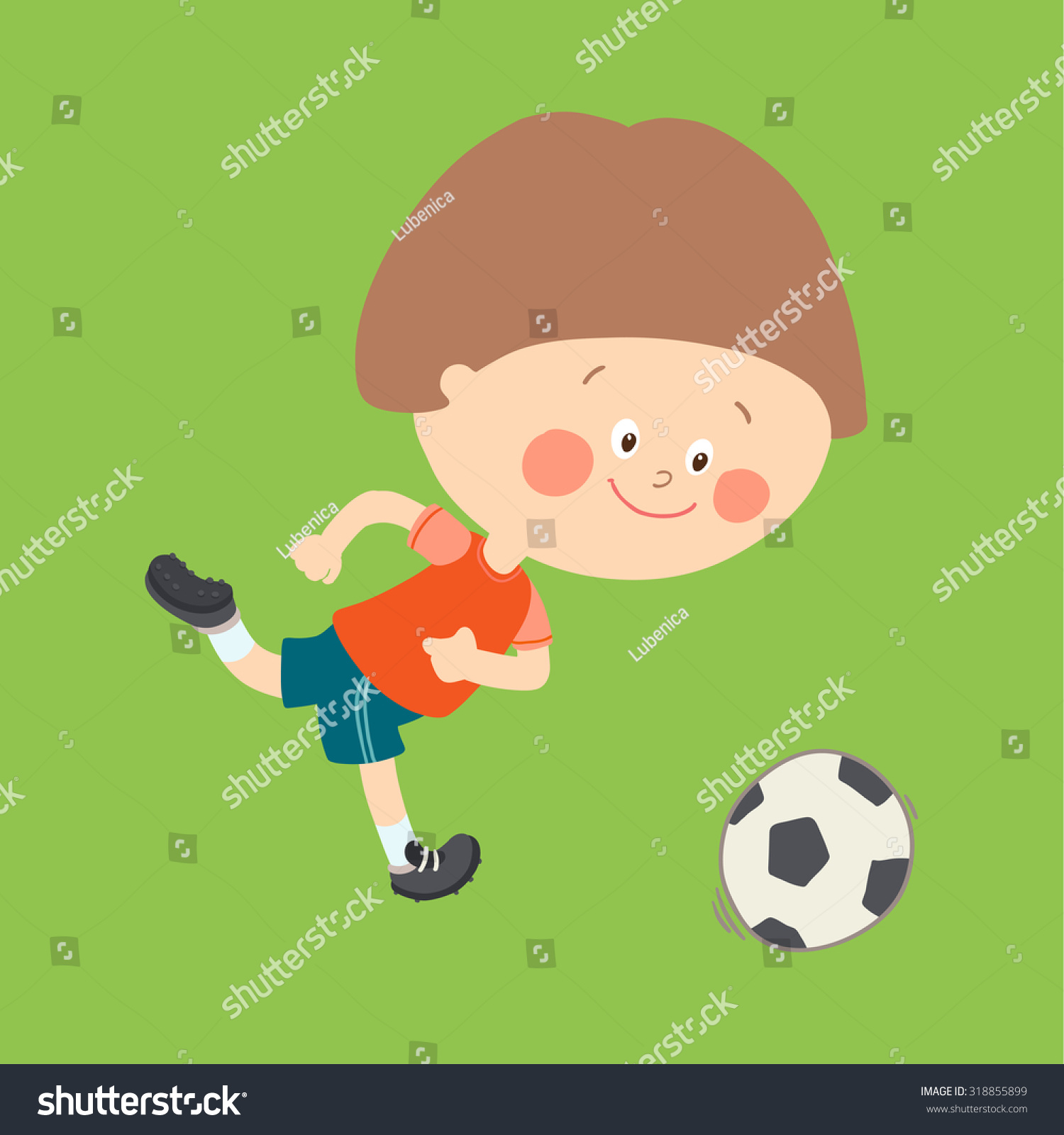 Little Boy Playing Soccer On Football Stock Vector 318855899 - Shutterstock