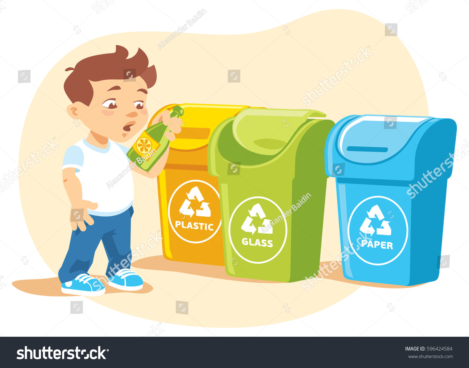 Little Boy Recycling Garbage Stock Vector (Royalty Free) 596424584 ...