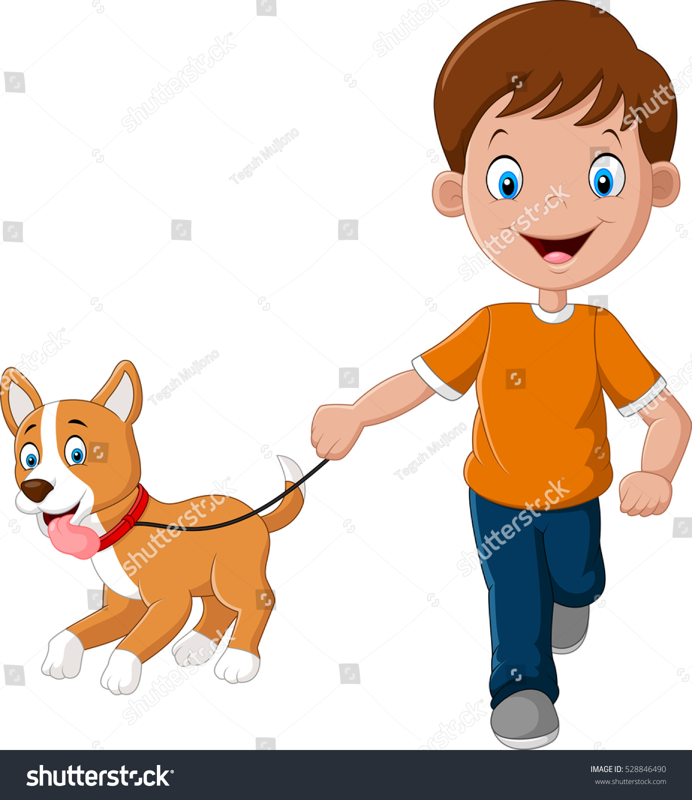 Little Boy Running Puppy Stock Vector (Royalty Free) 528846490