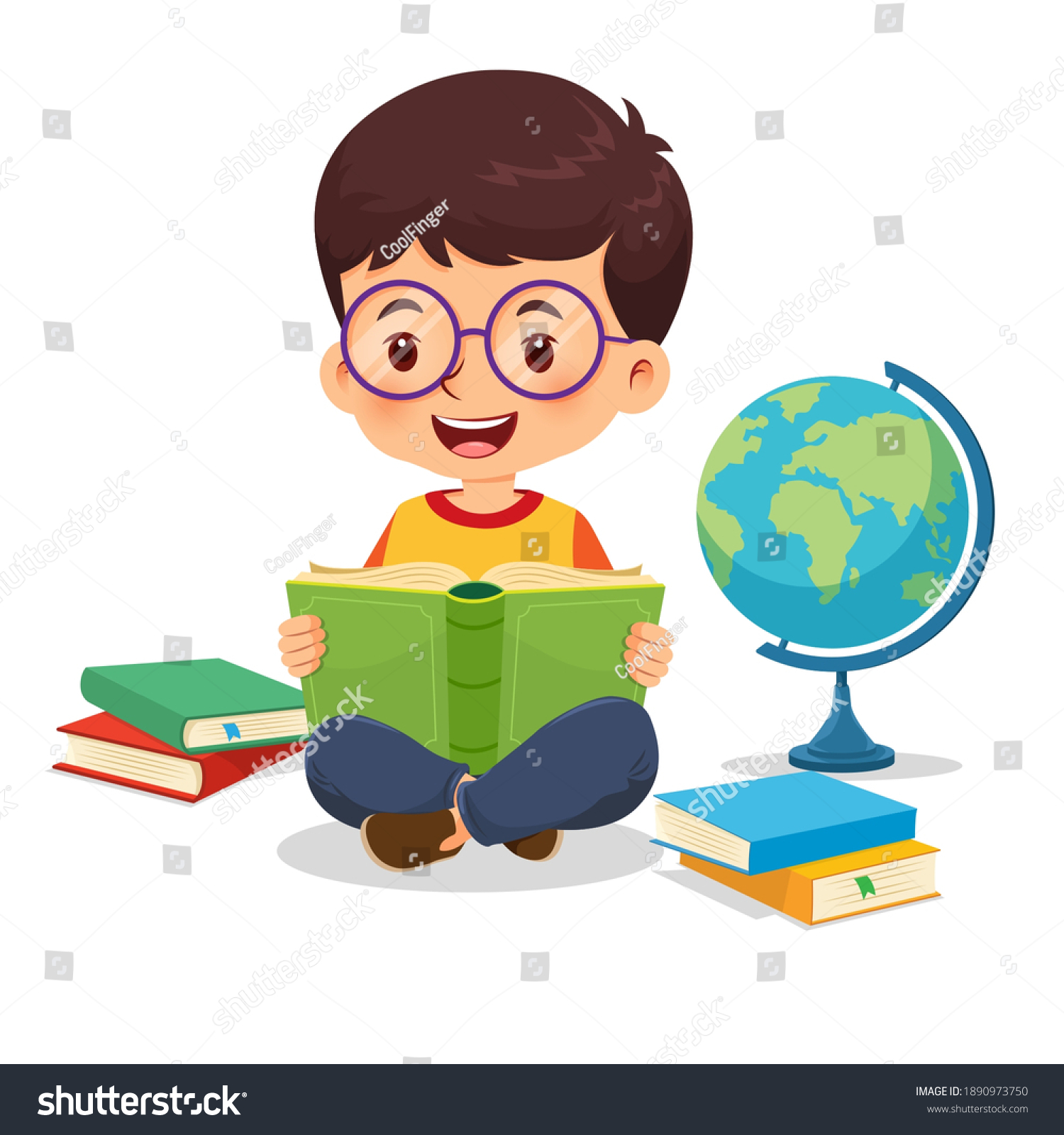 Little Boy Wearing Glasses Sitting On Stock Vector (Royalty Free ...