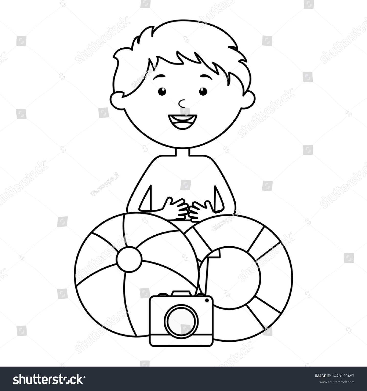 Little Boy Float Balloon Beach Stock Vector (Royalty Free) 1429129487