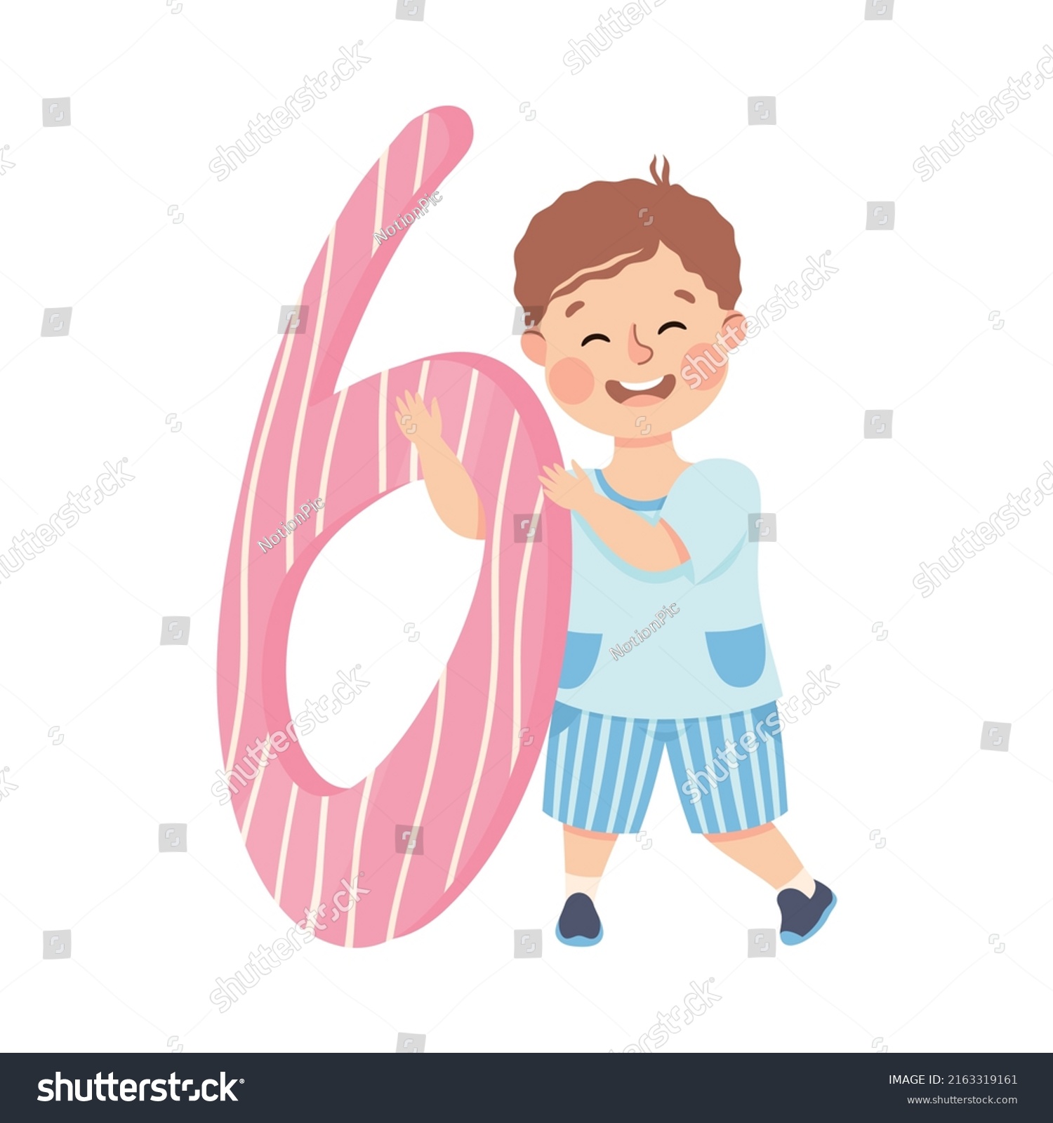 Little Boy Huge Number Six Numeral Stock Vector (Royalty Free ...