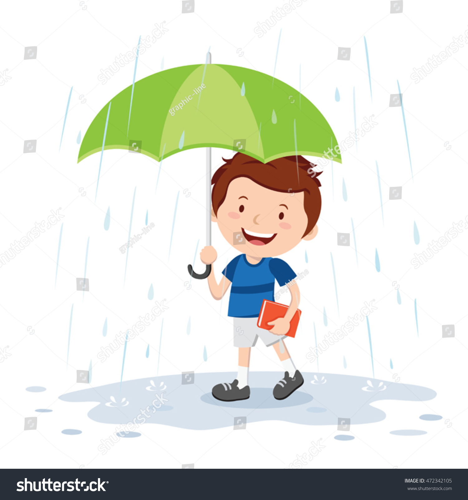 Little Boy Umbrella Rainy Day Vector Stock Vector 472342105 - Shutterstock