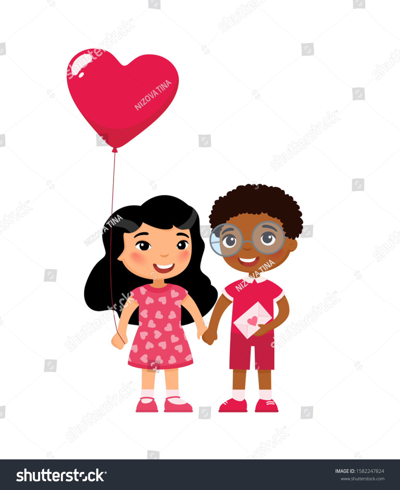 Little Boyfriend Girlfriend Celebrating Valentines Day Stock Vector Royalty Free