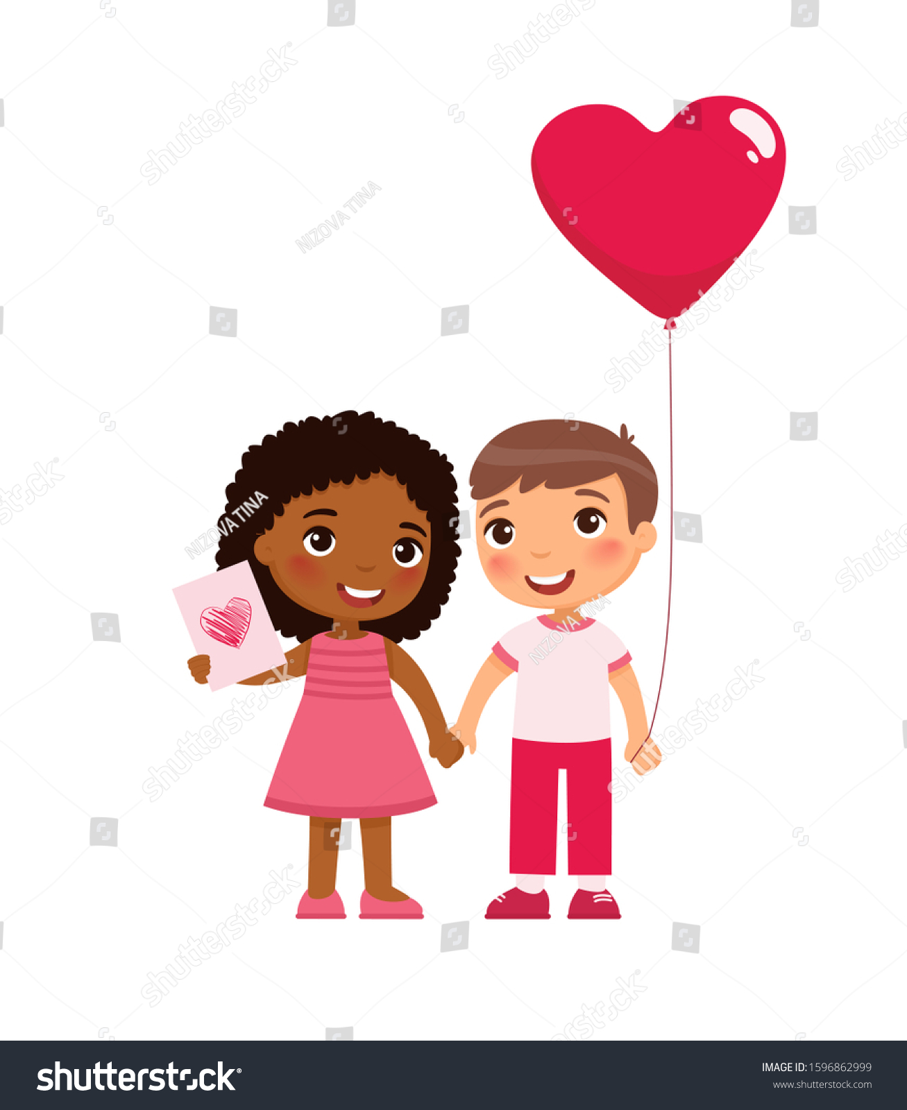 Little Boyfriend Girlfriend Celebrating Valentines Day Stock Vector Royalty Free