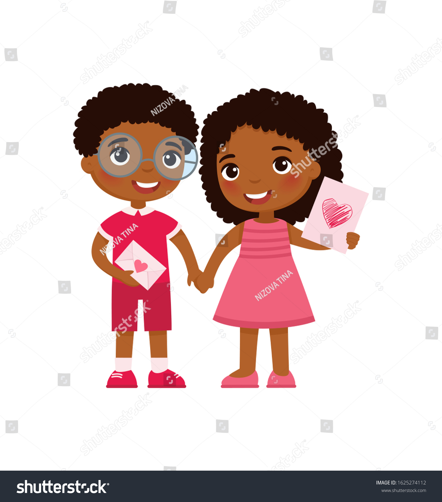 Little Boyfriend Girlfriend Celebrating Valentines Day Stock Vector Royalty Free