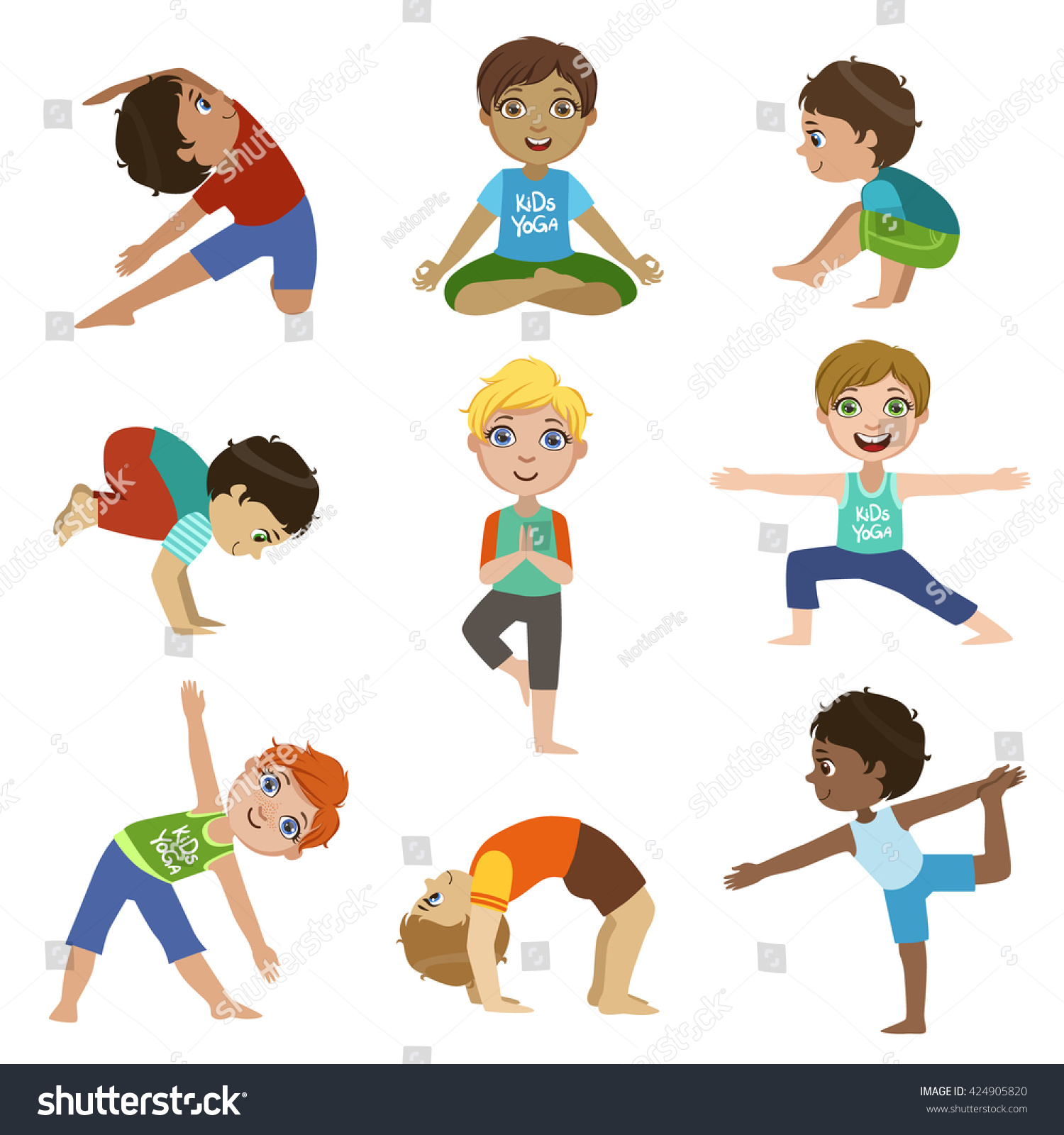 Little Boys Doing Yoga Set Bright Stock Vector 424905820 - Shutterstock