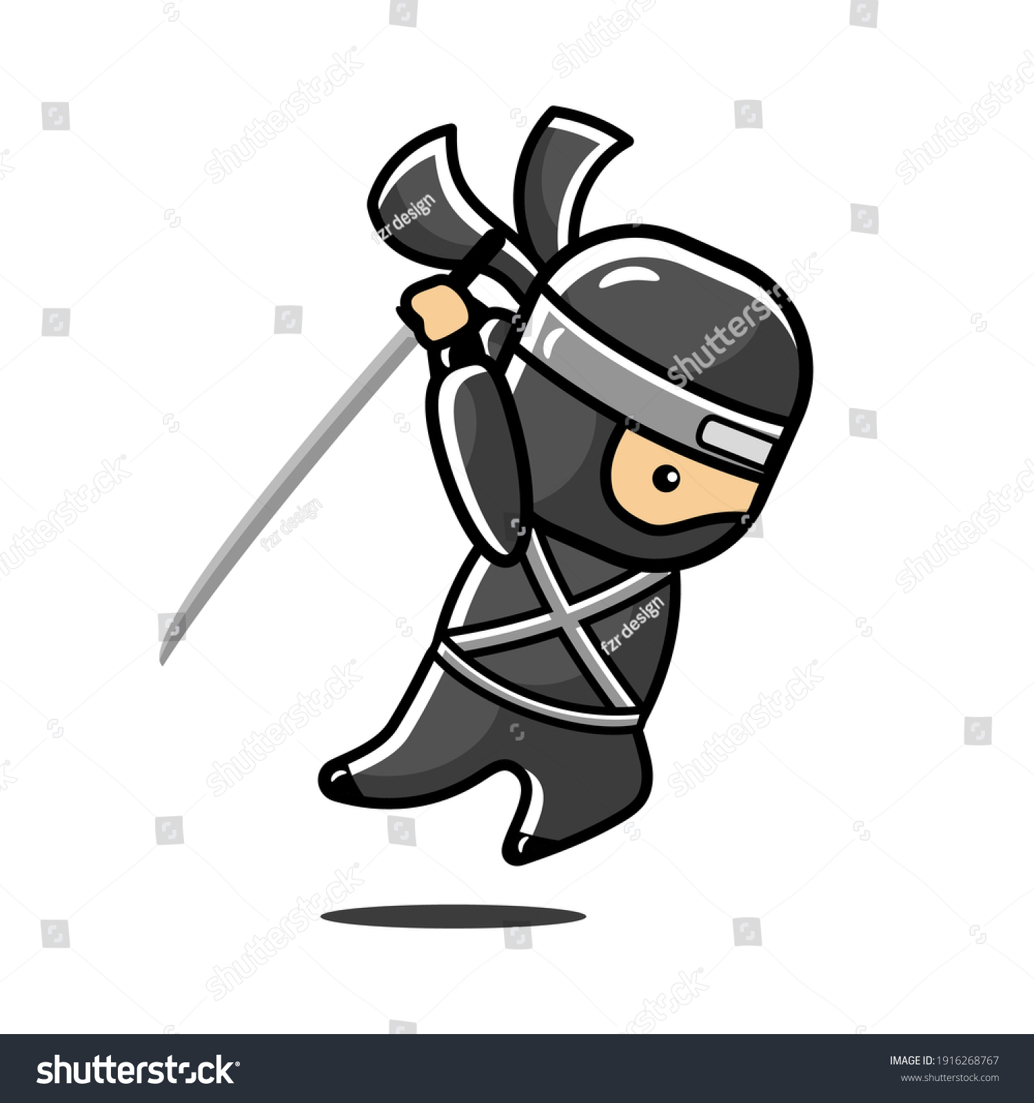 Little Cartoon Black Ninja Jump Attack Stock Vector (Royalty Free ...