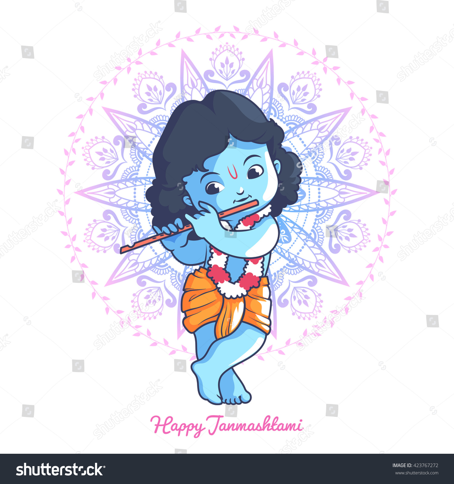 little cartoon krishna flute greeting card のベクター画像素材