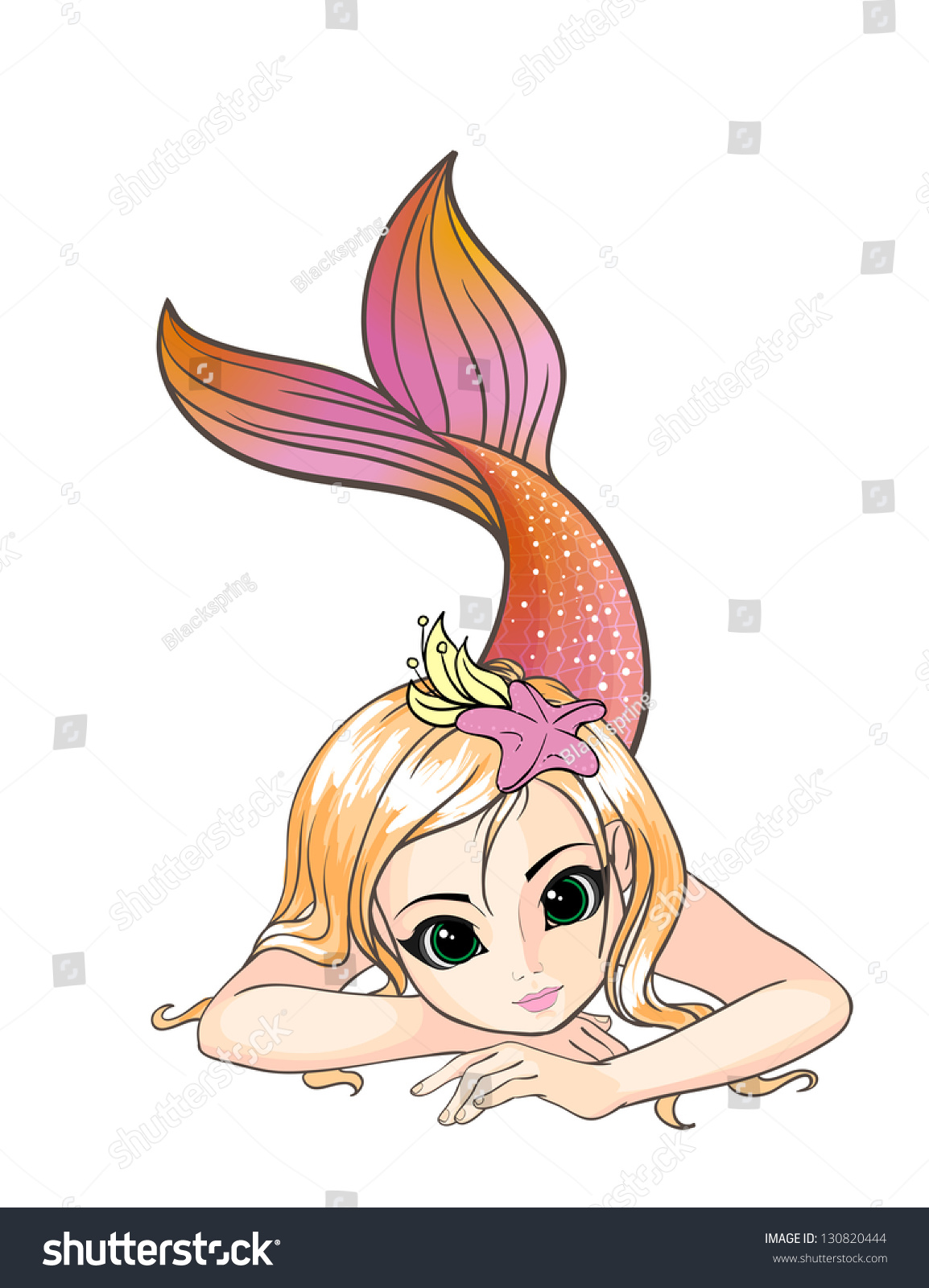 Little Cartoon Mermaid Stock Vector Illustration 130820444 : Shutterstock