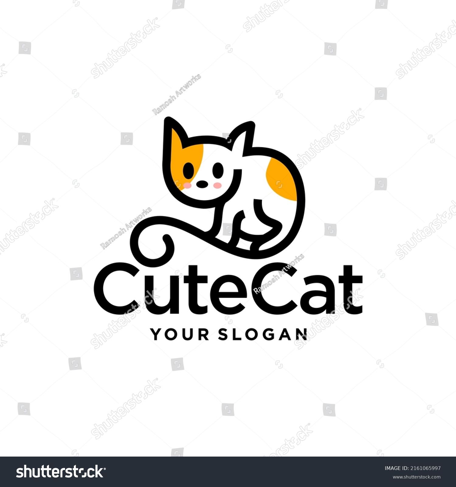 Little Cat Logo Design Cute Cartoon Stock Vector (Royalty Free ...