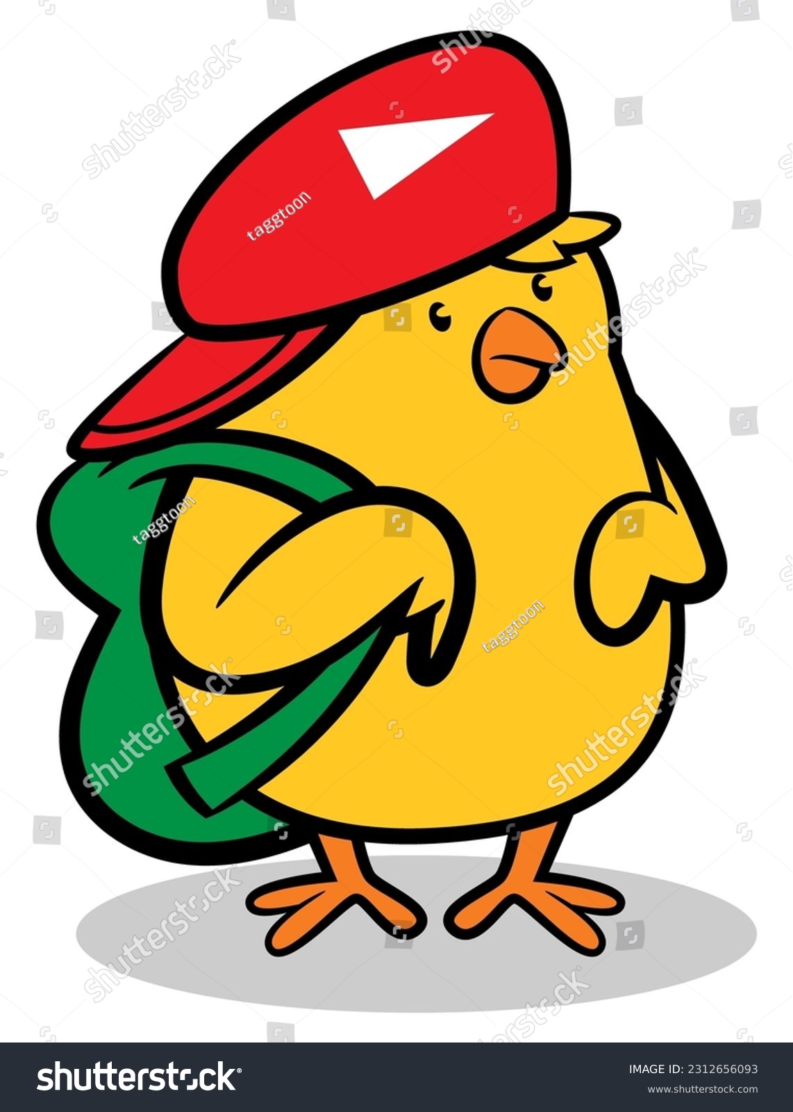 SVG of Little chicks cartoon characters wearing a red cap and carrying backpack get ready for going to school. Best for sticker, logo, and mascot with education themes for kids svg