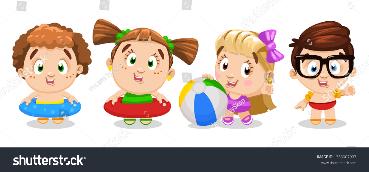 Little Children Ready Go Pool Girls Stock Vector Royalty Free