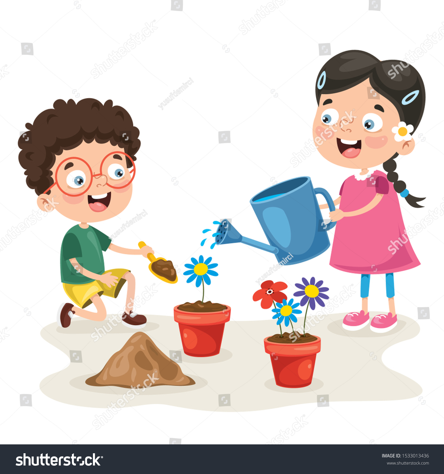 Little Children Gardening Planting Stock Vector (Royalty Free ...