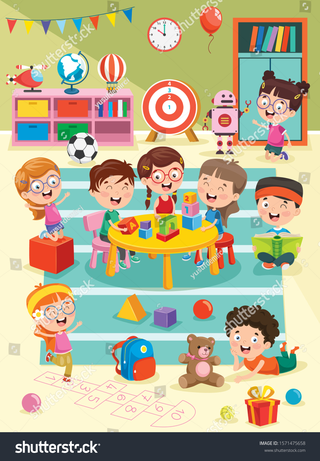 Little Children Studying Playing Preschool Classroom Stock Vector ...