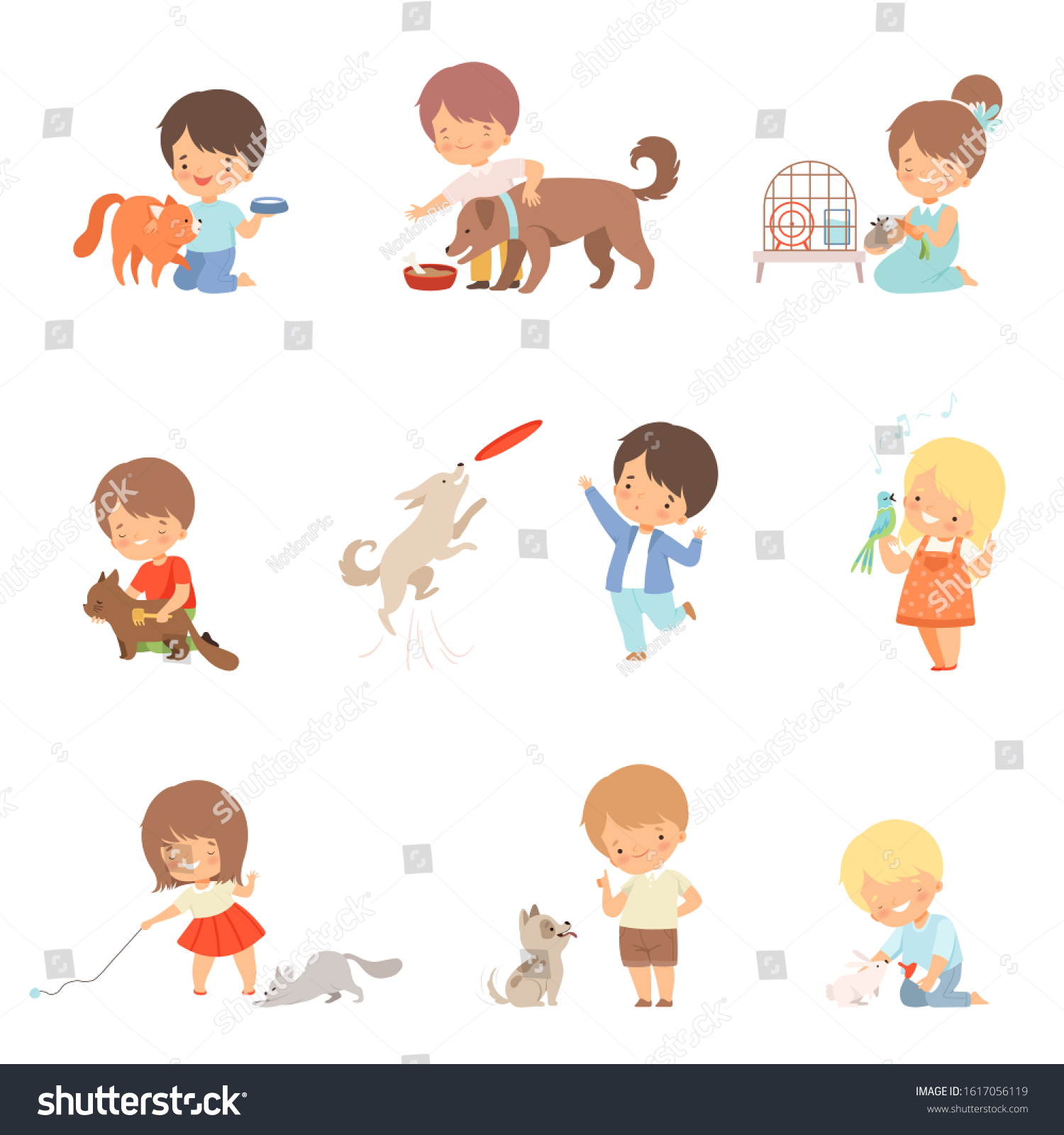 little-children-taking-care-domestic-animals-stock-vector-royalty-free