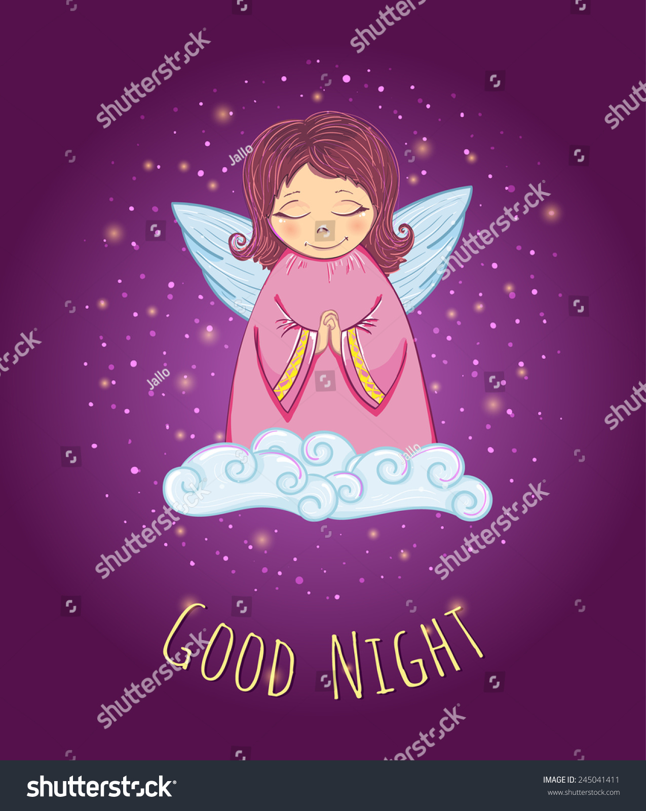 Little Cute Angel Cloud Good Night Stock Vector 245041411 - Shutterstock